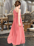 Kayla A-Line One-Shoulder Floor-Length Chiffon Lace Junior Bridesmaid Dress UKP0013500