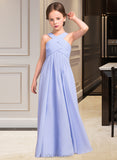 Diya A-Line V-neck Floor-Length Chiffon Junior Bridesmaid Dress With Ruffle UKP0013501