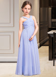 Diya A-Line V-neck Floor-Length Chiffon Junior Bridesmaid Dress With Ruffle UKP0013501