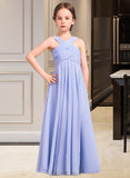 Diya A-Line V-neck Floor-Length Chiffon Junior Bridesmaid Dress With Ruffle UKP0013501