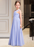 Diya A-Line V-neck Floor-Length Chiffon Junior Bridesmaid Dress With Ruffle UKP0013501