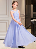 Diya A-Line V-neck Floor-Length Chiffon Junior Bridesmaid Dress With Ruffle UKP0013501