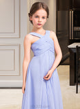 Diya A-Line V-neck Floor-Length Chiffon Junior Bridesmaid Dress With Ruffle UKP0013501