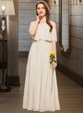 Nicola A-Line Scoop Neck Floor-Length Chiffon Junior Bridesmaid Dress UKP0013503