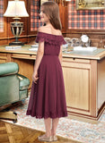 Mia A-Line Off-the-Shoulder Tea-Length Chiffon Lace Junior Bridesmaid Dress UKP0013505