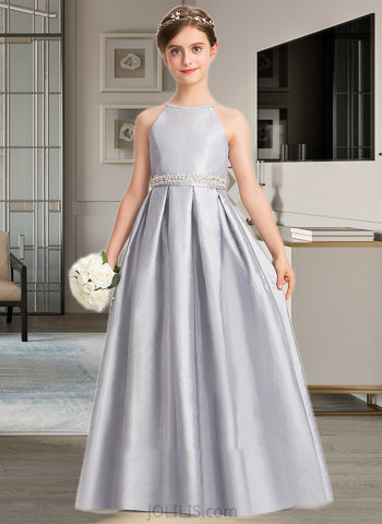 Leilani A-Line Scoop Neck Floor-Length Taffeta Junior Bridesmaid Dress With Beading Bow(s) UKP0013506