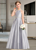 Leilani A-Line Scoop Neck Floor-Length Taffeta Junior Bridesmaid Dress With Beading Bow(s) UKP0013506