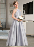 Leilani A-Line Scoop Neck Floor-Length Taffeta Junior Bridesmaid Dress With Beading Bow(s) UKP0013506