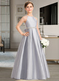 Leilani A-Line Scoop Neck Floor-Length Taffeta Junior Bridesmaid Dress With Beading Bow(s) UKP0013506