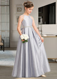 Leilani A-Line Scoop Neck Floor-Length Taffeta Junior Bridesmaid Dress With Beading Bow(s) UKP0013506