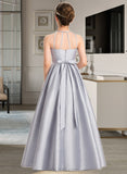 Leilani A-Line Scoop Neck Floor-Length Taffeta Junior Bridesmaid Dress With Beading Bow(s) UKP0013506