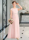 Beryl A-Line Scoop Neck Floor-Length Chiffon Junior Bridesmaid Dress With Beading Sequins UKP0013507