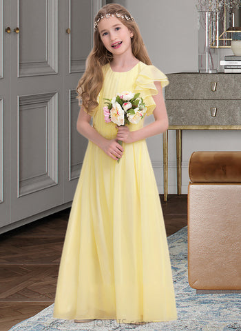 Patience A-LineScoopNeckFloor-LengthChiffonJuniorBridesmaidDressWithRuffleCascadingRuffles#123850 UKP0013508