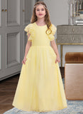 Patience A-LineScoopNeckFloor-LengthChiffonJuniorBridesmaidDressWithRuffleCascadingRuffles#123850 UKP0013508