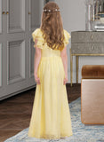 Patience A-LineScoopNeckFloor-LengthChiffonJuniorBridesmaidDressWithRuffleCascadingRuffles#123850 UKP0013508