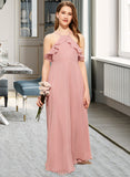 Elisabeth A-Line Square Neckline Floor-Length Chiffon Junior Bridesmaid Dress With Cascading Ruffles UKP0013509