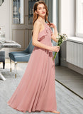 Elisabeth A-Line Square Neckline Floor-Length Chiffon Junior Bridesmaid Dress With Cascading Ruffles UKP0013509