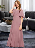 Janiya A-Line V-neck Floor-Length Chiffon Junior Bridesmaid Dress With Ruffle UKP0013510