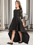 Kenna A-Line Scoop Neck Asymmetrical Satin Lace Junior Bridesmaid Dress With Ruffle UKP0013511