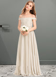 Autumn A-Line Off-the-Shoulder Floor-Length Chiffon Lace Junior Bridesmaid Dress UKP0013514