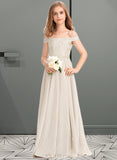 Autumn A-Line Off-the-Shoulder Floor-Length Chiffon Lace Junior Bridesmaid Dress UKP0013514