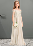 Autumn A-Line Off-the-Shoulder Floor-Length Chiffon Lace Junior Bridesmaid Dress UKP0013514