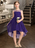 Elianna A-Line Scoop Neck Asymmetrical Chiffon Junior Bridesmaid Dress With Ruffle UKP0013515