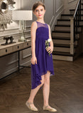 Elianna A-Line Scoop Neck Asymmetrical Chiffon Junior Bridesmaid Dress With Ruffle UKP0013515