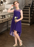 Elianna A-Line Scoop Neck Asymmetrical Chiffon Junior Bridesmaid Dress With Ruffle UKP0013515