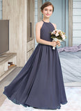 Ina A-Line Scoop Neck Floor-Length Chiffon Junior Bridesmaid Dress With Ruffle UKP0013516