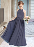 Ina A-Line Scoop Neck Floor-Length Chiffon Junior Bridesmaid Dress With Ruffle UKP0013516