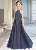 Ina A-Line Scoop Neck Floor-Length Chiffon Junior Bridesmaid Dress With Ruffle UKP0013516