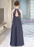 Ina A-Line Scoop Neck Floor-Length Chiffon Junior Bridesmaid Dress With Ruffle UKP0013516