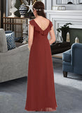 Giana A-Line V-neck Floor-Length Chiffon Junior Bridesmaid Dress With Split Front Cascading Ruffles UKP0013517