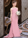 Jaida Trumpet/Mermaid Square Neckline Sweep Train Chiffon Junior Bridesmaid Dress With Cascading Ruffles UKP0013518