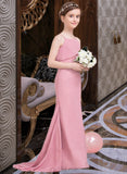 Jaida Trumpet/Mermaid Square Neckline Sweep Train Chiffon Junior Bridesmaid Dress With Cascading Ruffles UKP0013518