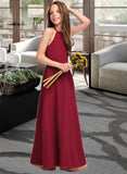 Adelaide A-Line Scoop Neck Floor-Length Chiffon Junior Bridesmaid Dress UKP0013519