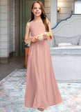 Evelin A-Line Scoop Neck Floor-Length Chiffon Junior Bridesmaid Dress With Bow(s) UKP0013520