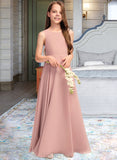 Evelin A-Line Scoop Neck Floor-Length Chiffon Junior Bridesmaid Dress With Bow(s) UKP0013520