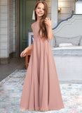 Evelin A-Line Scoop Neck Floor-Length Chiffon Junior Bridesmaid Dress With Bow(s) UKP0013520