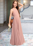 Evelin A-Line Scoop Neck Floor-Length Chiffon Junior Bridesmaid Dress With Bow(s) UKP0013520