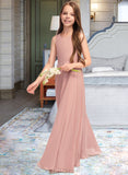 Evelin A-Line Scoop Neck Floor-Length Chiffon Junior Bridesmaid Dress With Bow(s) UKP0013520