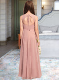 Evelin A-Line Scoop Neck Floor-Length Chiffon Junior Bridesmaid Dress With Bow(s) UKP0013520