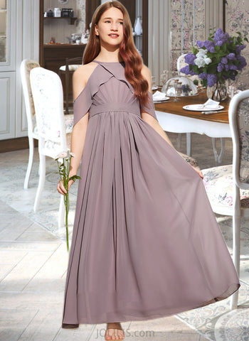 Viola A-Line Scoop Neck Floor-Length Chiffon Junior Bridesmaid Dress With Ruffle UKP0013521