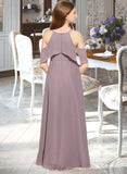 Viola A-Line Scoop Neck Floor-Length Chiffon Junior Bridesmaid Dress With Ruffle UKP0013521