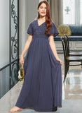 Quintina A-Line V-neck Floor-Length Chiffon Lace Junior Bridesmaid Dress With Bow(s) UKP0013523