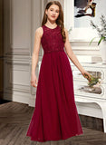 Rowan A-Line Scoop Neck Floor-Length Chiffon Lace Junior Bridesmaid Dress With Sequins UKP0013525