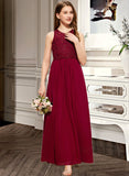 Rowan A-Line Scoop Neck Floor-Length Chiffon Lace Junior Bridesmaid Dress With Sequins UKP0013525