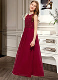 Rowan A-Line Scoop Neck Floor-Length Chiffon Lace Junior Bridesmaid Dress With Sequins UKP0013525