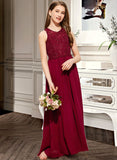 Rowan A-Line Scoop Neck Floor-Length Chiffon Lace Junior Bridesmaid Dress With Sequins UKP0013525